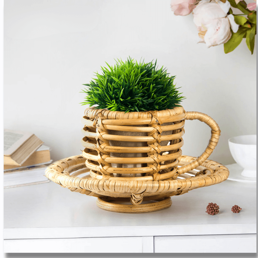 bamboo plant pot saucers Bamboo Cane Premium Cup Saucer Planter 10 inch basket – Plantohlics