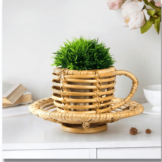 Bamboo Cane Premium Cup Saucer Planter 10 inch basket