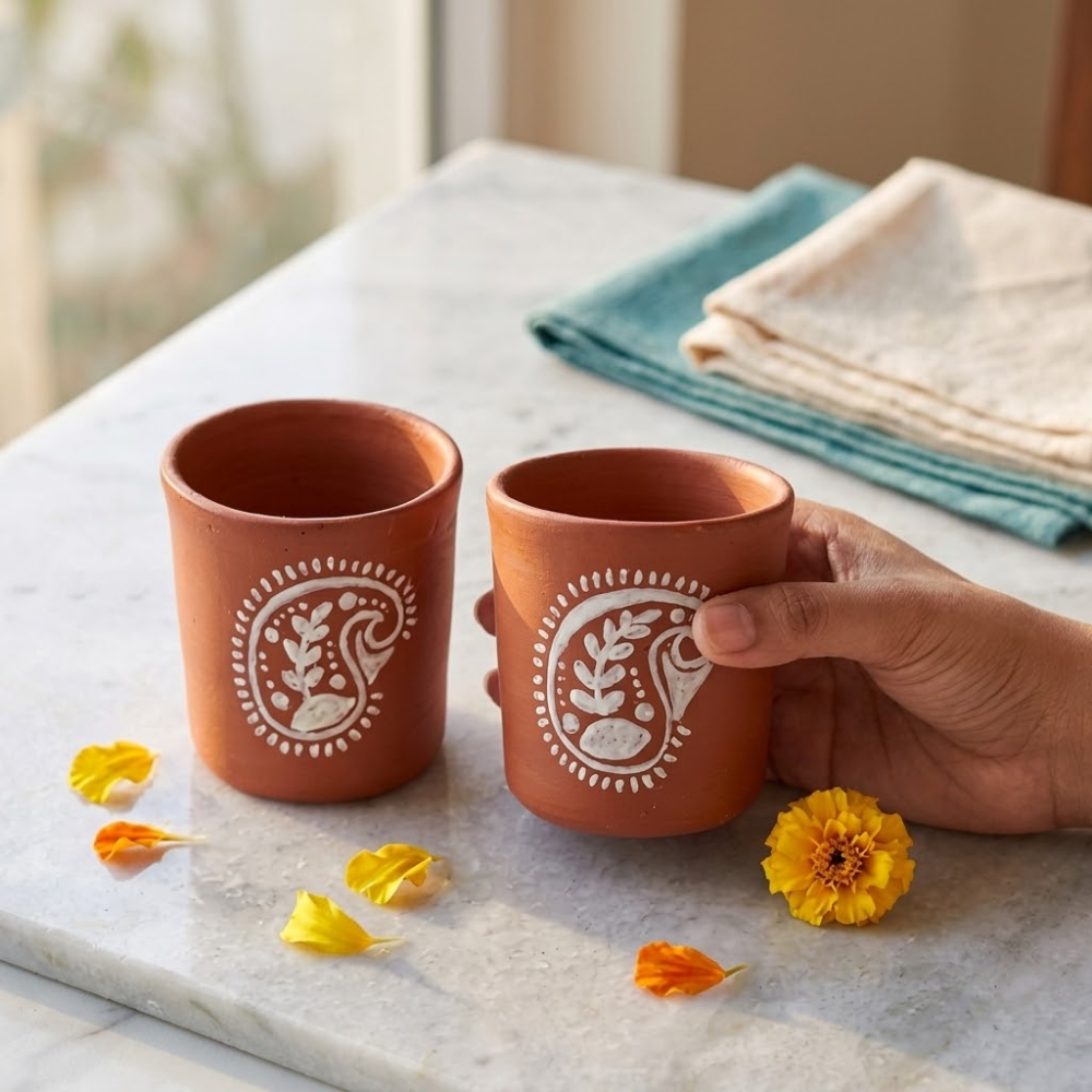 Hand painted Terracotta Planter- Traditional Design 3.5 inch planter x 2 (pack of 2 pots)