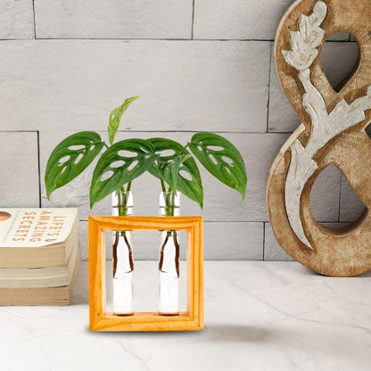 Wooden frame double test tube planter